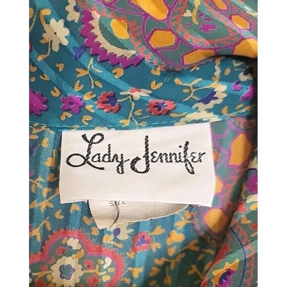 Lady Jennifer Kaftan Style Long Button Dress 18 XXL Paisley Floral Green Bow EUC - Picture 3 of 15